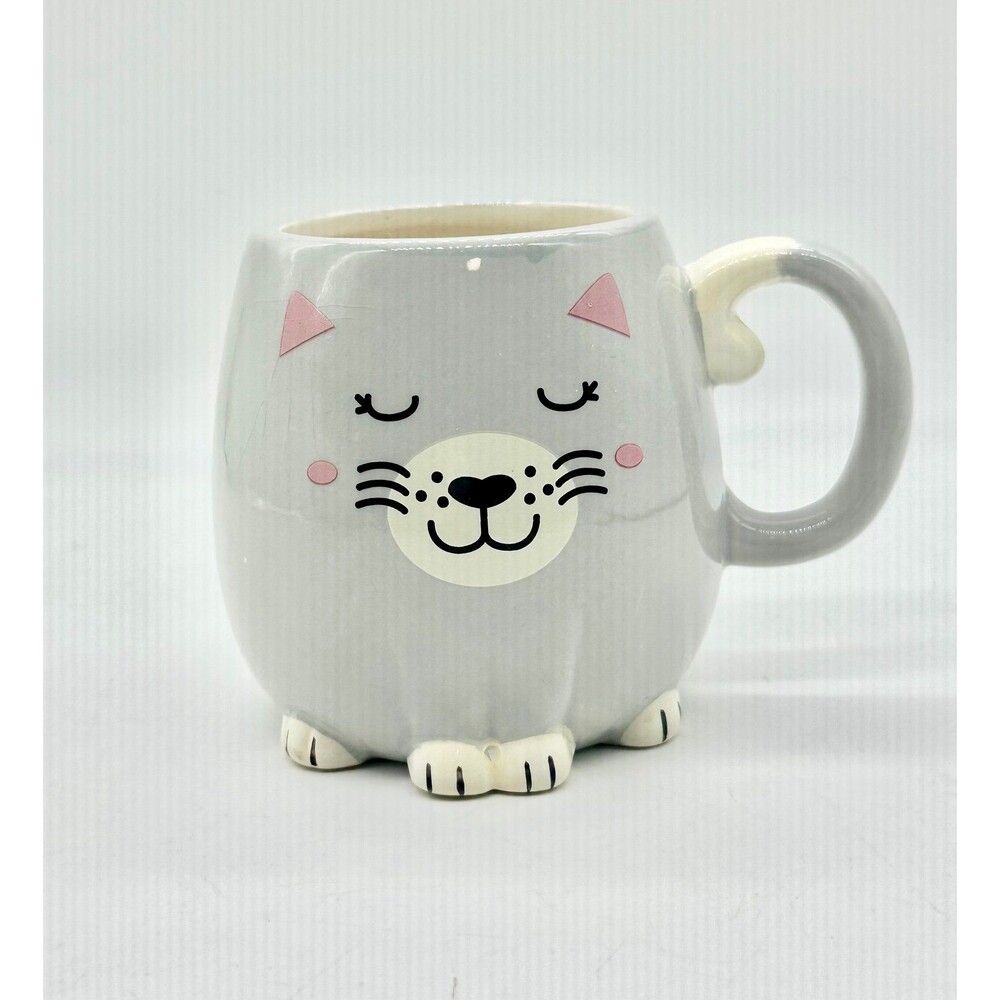 Grey Ceramic Cat Coffee Mug Cup